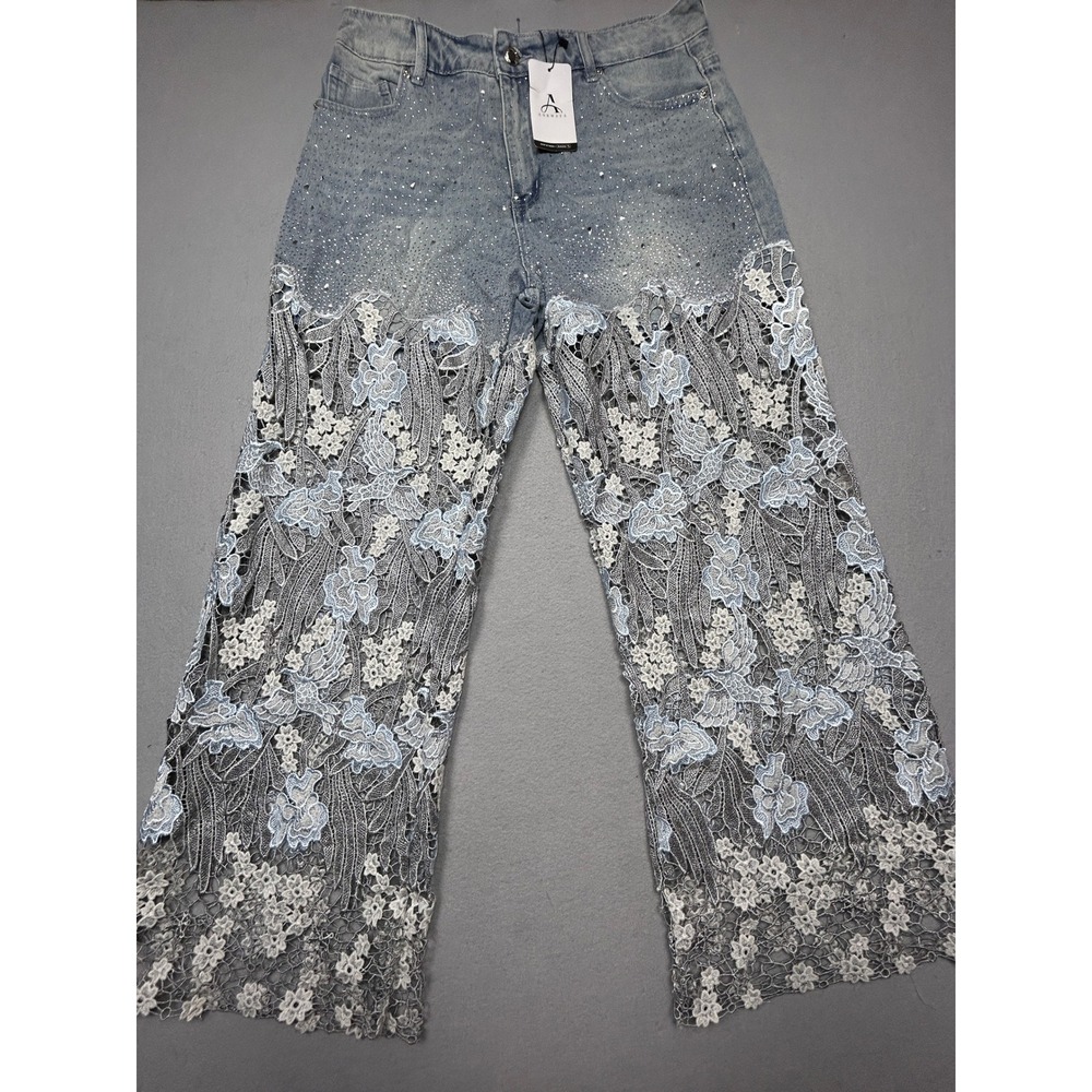ANEWSTA Jeans Cotton Blend Light Wash Blue Large Womens‎